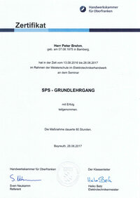 Zertifikat SPS-Grundlehrgang, Peter Brehm